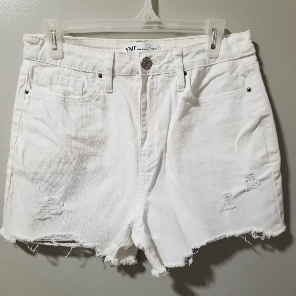RMI High Rise Dream Fit Distressed White 90's Boyfriend Shorts 13